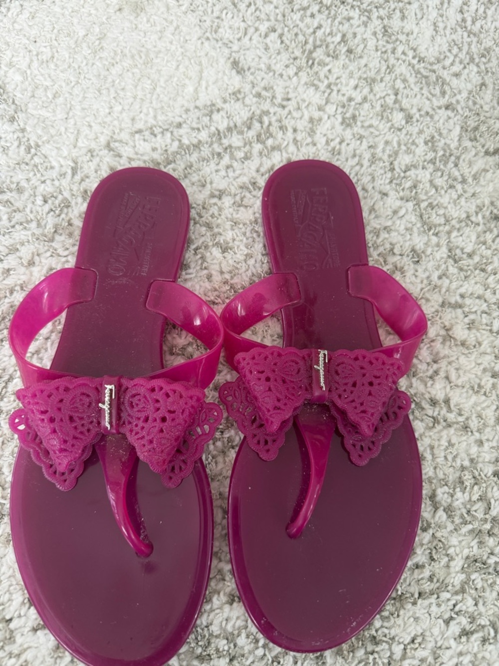 Salvatore Ferragamo Magenta Bow Jelly Slide Sandals